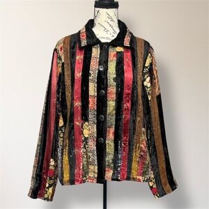 Vintage Coldwater Creek Velvet Sequin Ribbon Jacket Boho Patchwork Tapestry PXL